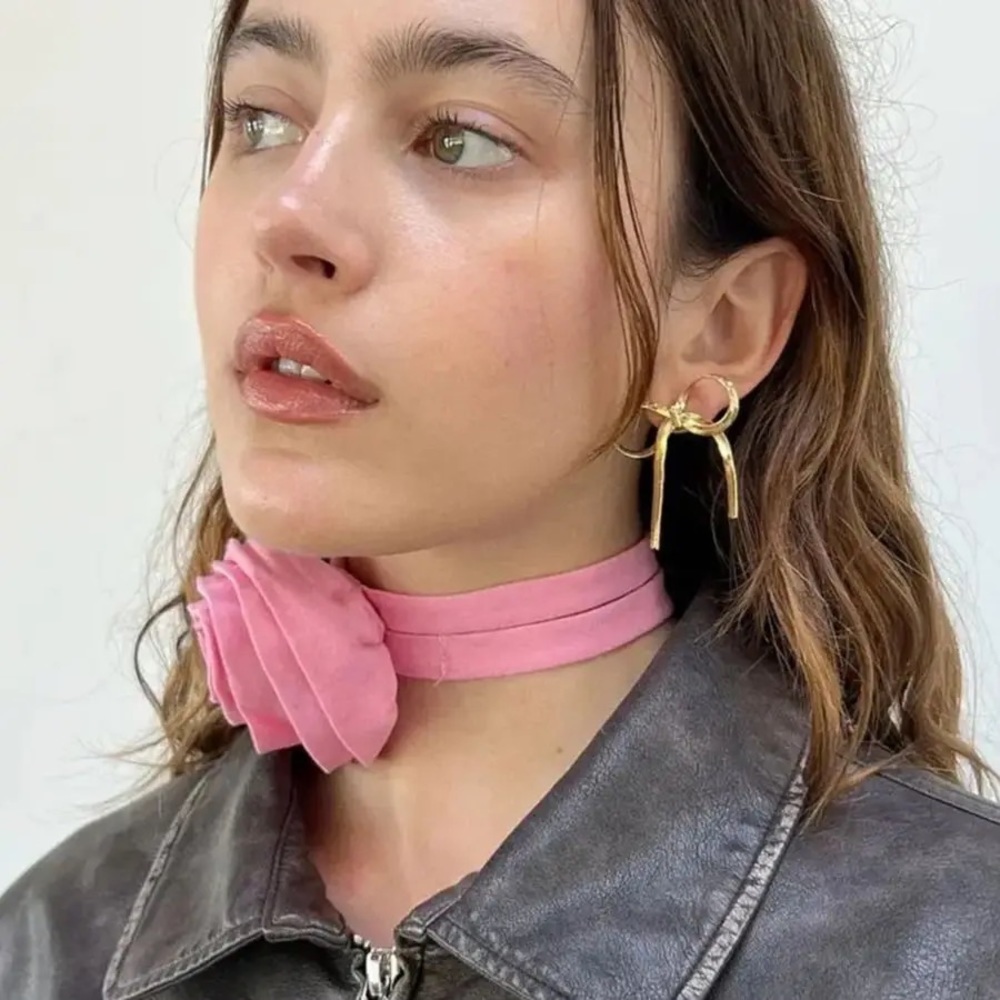 18k Gold Plated Flat Snake Chain Bow Dangle Earrings